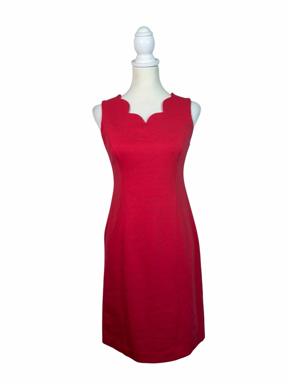 Talbots Petites Size 2P Red Pink Scalloped Neck Sheath Dress Sleeveless Career
